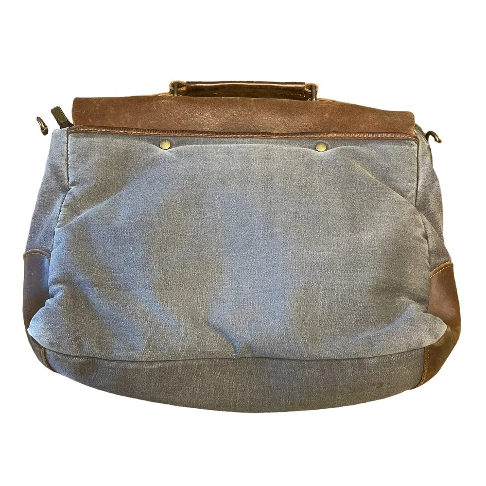 Life Wit Messenger Laptop Bag Leather Canvas Gray Brown Brass Rugged 16x12x4